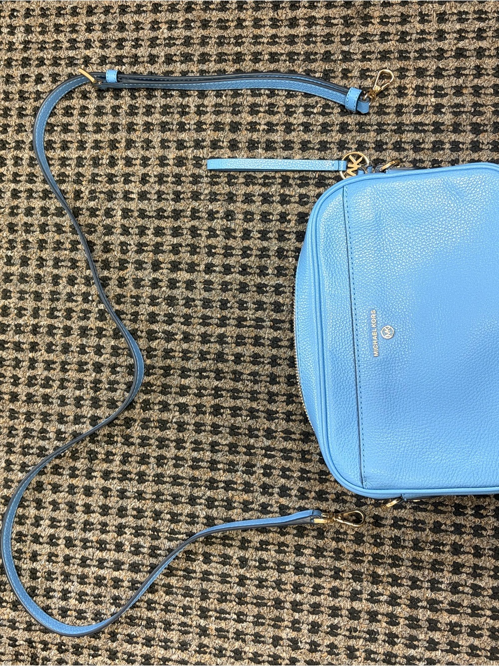 Michael Kors Sky Blue Pebbled Leather Crossbody Bag